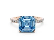 Asscher Cut Pave Engagement Ring Setting for a Fancy Blue Lab-Grown Diamond | Slim Band | Rose Gold