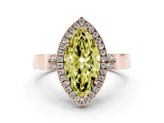 Fancy Yellow Marquise Cut Diamond Halo Ring Set in Rose gold with Pavé-Lined Split Shank Band