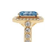 Emerald Cut Graduated Milgrain Halo Engagement Ring Setting for a Fancy Blue Lab-Grown Diamond | Yellow Gold