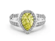Pear-Shaped Halo Engagement Ring Setting for a Fancy Yellow Lab-Grown Diamond | Two-Row Pave Split Shank | White Gold