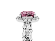 Cushion Cut Leaf Halo Engagement Ring Setting for a Fancy Pink Lab-Grown Diamond | Bezel Accents | Sterling Silver