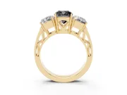 Cushion Cut Three Stone Engagement Ring Setting for a Black Center | Beaded Shoulders | Yellow Gold