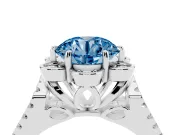 Round Petal Frame Floral Halo Engagement Ring Setting for a Fancy Blue Lab-Grown Diamond | Pavé Split Shank | White Gold