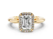 Emerald Cut Halo Engagement Ring Setting | Plain Tapered Band | Yellow Gold