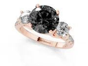 Round Three-Stone Pavé Engagement Ring Setting for a Black Center | Round Side Stones | Rose Gold