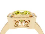 Fancy Yellow Asscher Cut Diamond Halo Ring Set in Yellow gold with Pavé Band and Milgrain-Edged Prongs