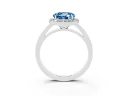 Fancy Blue Round Cut Diamond Halo Ring Set in Platinum with Solitaire Band and Prong Setting