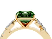 Fancy Green Asscher Cut Diamond Floral Vine Solitaire Engagement Ring Set in Yellow gold with Marquise Leaves