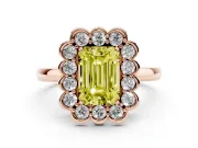 Emerald Cut Scalloped Cluster Halo Engagement Ring Setting for a Fancy Yellow Lab-Grown Diamond | Plain Band | Rose Gold