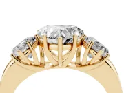 Heart Cut Diamond Three-Stone Ring Set in Yellow gold with Bold Center and Classic Band