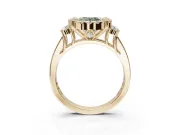 Round Halo Engagement Ring Setting for a Fancy Green Lab-Grown Diamond | Side Clusters | Yellow Gold