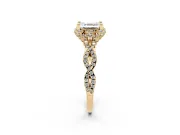 Asscher Cut Diamond Halo Twist Band Solitaire Ring Set in Yellow gold with Prong-Set Center Stone