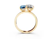 Fancy Blue Emerald Cut and Emerald Cut Toi Moi Ring Set in Yellow gold with Prong Setting