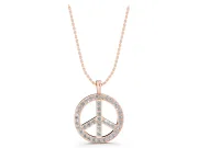 Round Lab-Grown Diamond Pavé Peace Sign Pendant Necklace | Shared Prongs | Rose Gold
