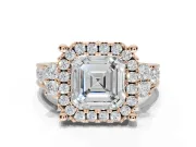Asscher Cut Halo Side Cluster Engagement Ring Setting | Graduated Channel Band | Rose Gold