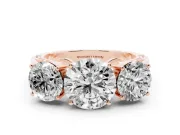 Round Three Stone Engagement Ring Setting | Beaded Shoulders | Rose Gold