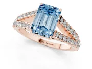 Emerald Cut Graduated Split Shank Engagement Ring Setting for a Fancy Blue Lab-Grown Diamond | Rose Gold