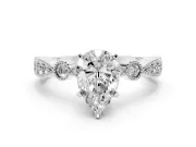 Pear-Shaped Vintage Milgrain Solitaire Engagement Ring Setting | Bezel Accents | Sterling Silver
