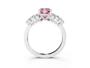 Cushion Cut Side Stone Engagement Ring Setting for a Fancy Pink Lab-Grown Diamond | Shoulder Clusters | Sterling Silver