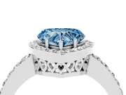Fancy Blue Heart Cut Diamond Halo Ring Set in Silver with Pavé-Setting Band and Open Prong Center