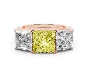 Princess Cut Three Stone Engagement Ring Setting for a Fancy Yellow Lab-Grown Diamond | Beaded Shoulders | Rose Gold