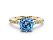 Cushion Cut Engagement Ring Setting for a Fancy Blue Lab-Grown Diamond | Yellow Gold - Design NV-24649