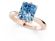 Fancy Blue Radiant Cut Diamond Solitaire Engagement Ring Set in Rose gold with Slim Tapered Solitaire Band