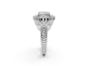 Princess Cut Vintage Floral Halo Engagement Ring Setting | Engraved Milgrain Band | Platinum
