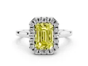 Emerald Cut Halo Engagement Ring Setting for a Fancy Yellow Lab-Grown Diamond | Flat Tapered Band | White Gold