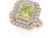 Canary Yellow Radiant Cut Lab-Grown Diamond Double Halo Statement Ring Set in Rose Gold with Pavé Band