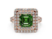 Asscher Cut Halo Split Shank Engagement Ring Setting for a Fancy Green Lab-Grown Diamond | Pavé Strands | Rose Gold
