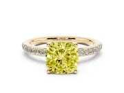Cushion Cut Hidden Halo Engagement Ring Setting for a Fancy Yellow Lab-Grown Diamond | Yellow Gold