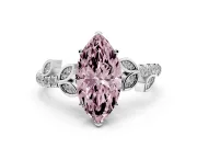Fancy Pink Marquise Cut Diamond Solitaire Leaf-Inspired Ring Set in Platinum with Pavé Band and Prong Setting