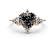 Heart-Shaped Vintage Cluster Engagement Ring Setting for a Black Center | Beaded Edges | Rose Gold