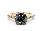 Round Pavé Solitaire Engagement Ring Setting for a Black Center | Sweeping Shoulders | Yellow Gold