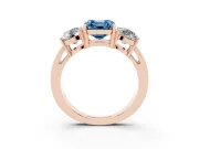Asscher Cut Three Stone Engagement Ring Setting for a Fancy Blue Lab-Grown Diamond | Wide Plain Band | Rose Gold