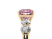 Princess Cut Five Stone Engagement Ring Setting for a Fancy Pink Lab-Grown Diamond | Prong Set Side Stones | Yellow Gold