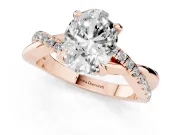 Oval Cut Diamond Twist Band Solitaire Set in Rose gold with Pavé Accents and Prong Setting