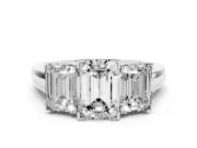 Emerald Cut Three Stone Engagement Ring Setting | Large Side Stones | White Gold