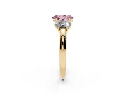 Oval Three Stone Engagement Ring Setting for a Fancy Pink Lab-Grown Diamond | Matching Side Stones | Yellow Gold