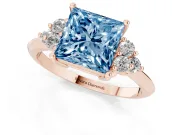 Princess Cut Cluster Accent Engagement Ring Setting for a Fancy Blue Lab-Grown Diamond | Rose Gold