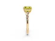 Fancy Yellow Asscher Cut Diamond Solitaire Vine Band Ring Set in Yellow gold with Round Accents and Prong Setting