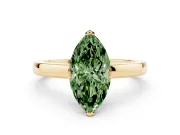 Fancy Green Marquise Cut Diamond Solitaire Ring Set in Yellow gold with Prong Head and Smooth Polished Band