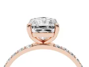 Radiant Cut Diamond Solitaire Ring Set in Rose gold with Round Pavé Band and Prong Setting