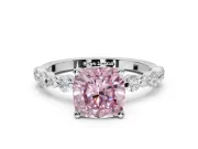 Cushion Cut Pavé Engagement Ring Setting for a Fancy Pink Lab-Grown Diamond | Alternating Accents | Sterling Silver