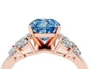 Fancy Blue Cushion Cut Diamond Cluster Leaf Design Ring Set in Rose gold with Prong Setting