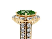 Fancy Green Princess Cut Diamond Halo Engagement Ring Set in Yellow gold with Split Shank and Prong Setting