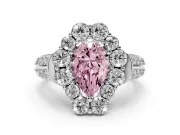 Fancy Pink Pear Cut Diamond Halo Engagement Ring Set in Silver with Split Shank and Prong Setting