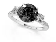 Round Three Stone Engagement Ring Setting for a Black Center | Pavé Shoulders | White Gold