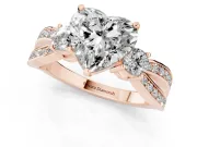 Three-Stone Heart Cut Diamond Twist Band Ring Set in Rose gold with Pavé Accents and Prong Setting